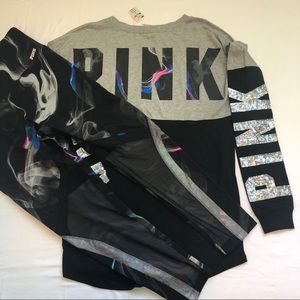 HTF VS PINK  Marble Leggings & Bling Top Set S/M